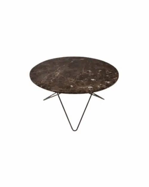 OX Denmarq O table, Svartlackat stativ Brun marmor H40 Ø80