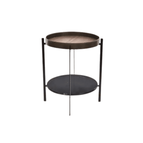 OX Denmarq Deck Table Brun marmor, svartlackat stativ, Valnöt/Mocca Ø50