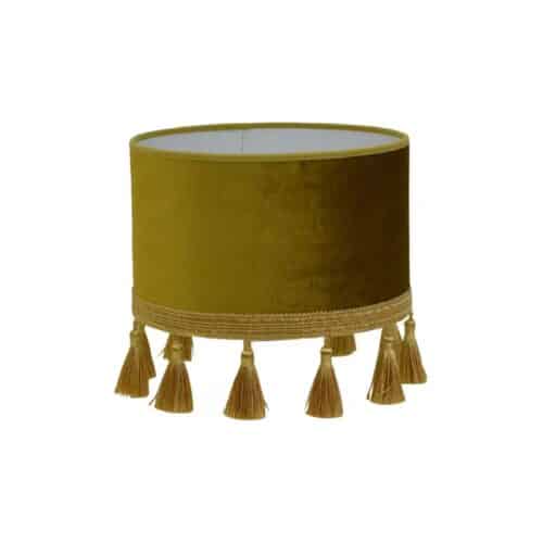Lampskärm Roma Guldgul med Frans – Elegant Rund Lampskärm 30 cm