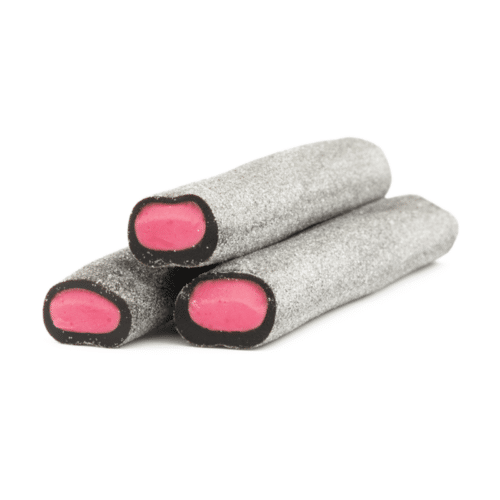 Sockerbageriet Hallonfylld Lakritsstång. Fylld lakritsstång med hallon – mjuk lakrits med söt fruktig smak från Finland