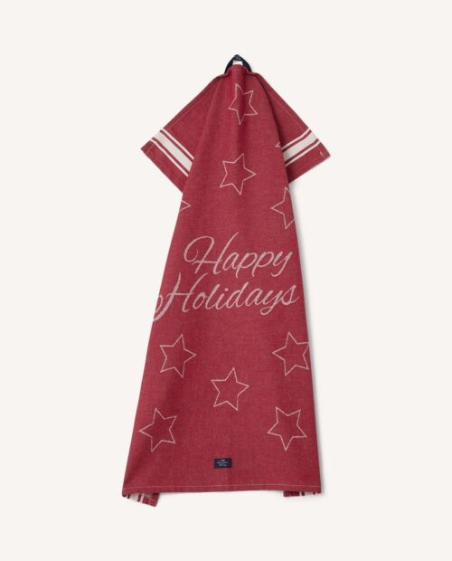 Lexington Happy holidays jacquardmönstrad kökshandduk Röd