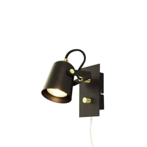 Aneta METZ vägglampa, svart/matt mässing