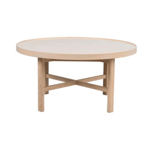 Rowico Marsden soffbord runt Ø90 beige keramik/vitpigmenterad ek