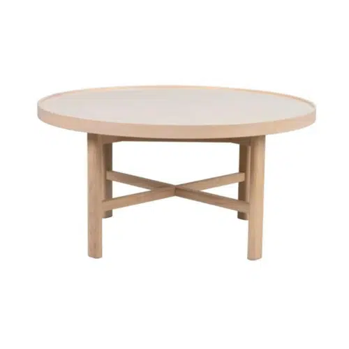 Rowico Marsden soffbord runt Ø90 beige keramik/vitpigmenterad ek