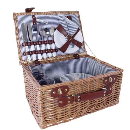 Picknickkorgset Vendela Stor Blå – klassisk picknickkorg i pil