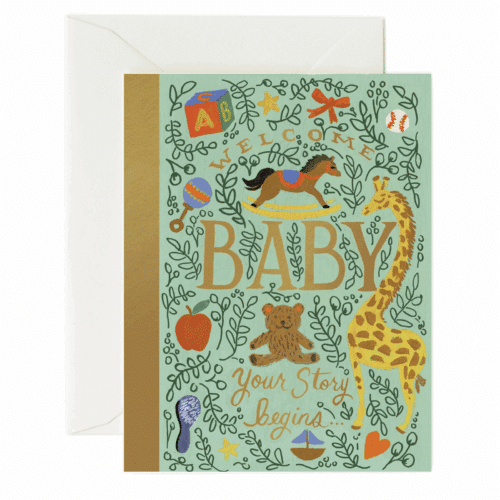 Parlebo Kort Storybook Baby – Dubbelt Gratulationskort med Guldfoliering