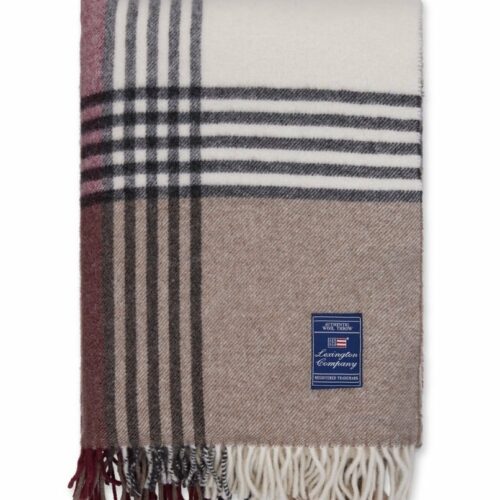 Lexington Rutig Pläd i Återvunnen Ull – Sten/Vinröd 130x170 cm