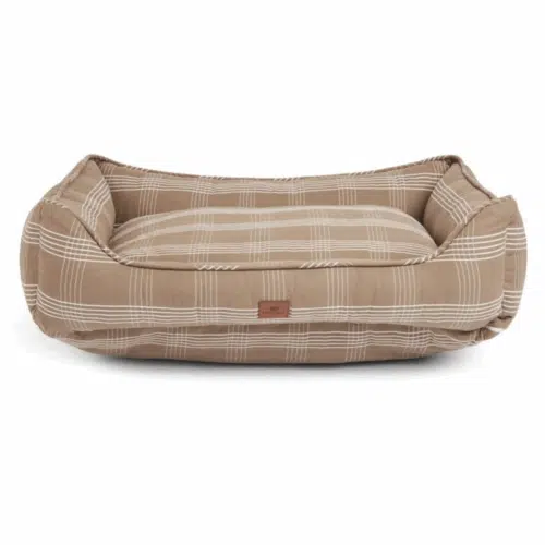 Lexington Checked Hundbädd i Ekologisk Bomull – Stone/Ljusbeige