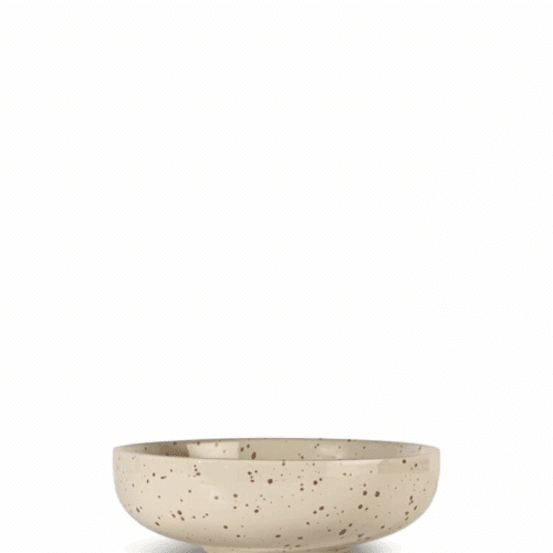 Ditte serveringsskål i handgjort beige stengods med vinröda stänk – elegant och rymlig skål för snacks, sallad och tillbehör.