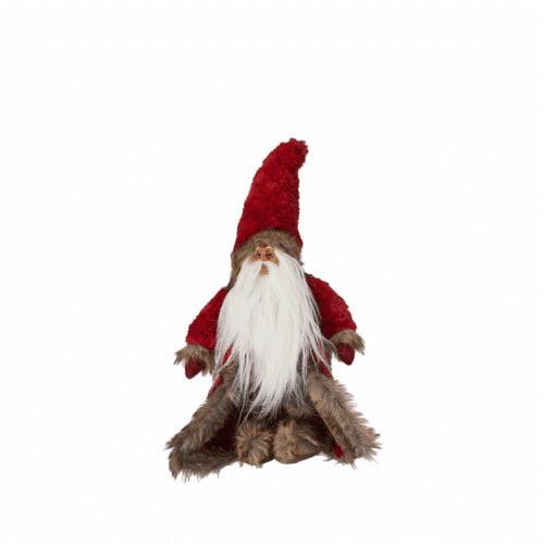 Röd juldekoration i textil – stående tomtefigur med hög luva från AUGUST-serien, 80cm hög, perfekt för julpynt i hemmet.