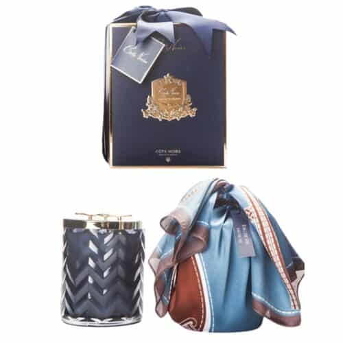 Eau de Vie Doftljus i Marinblå Herringbone med Trollslända & Scarf