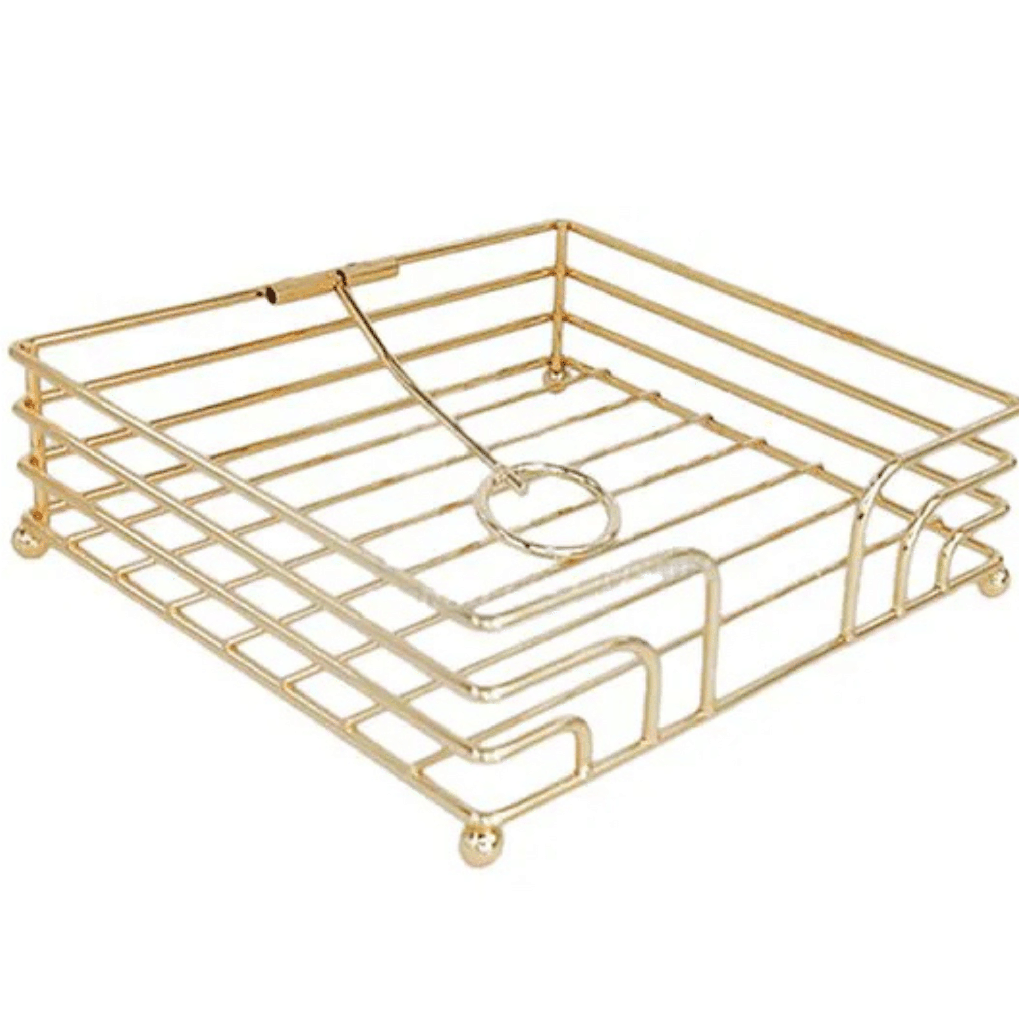 Guldfärgad servetthållare i metall med öppen design – elegant detalj för både vardag och festdukning.