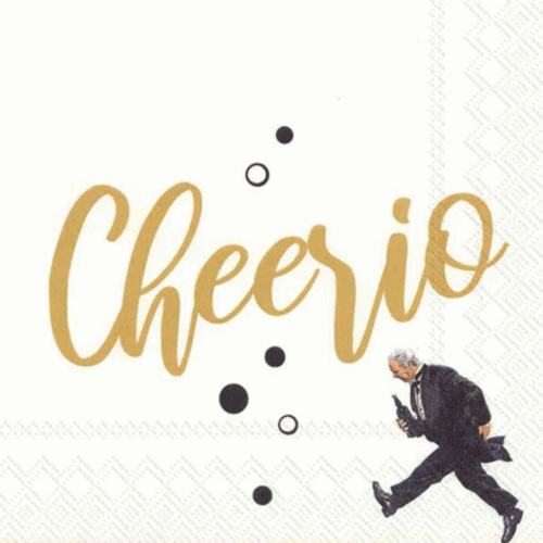 Pappersservett Cheerio Gold med elegant guldmönster på vit bakgrund, 33x33 cm, perfekt för festliga dukningar.