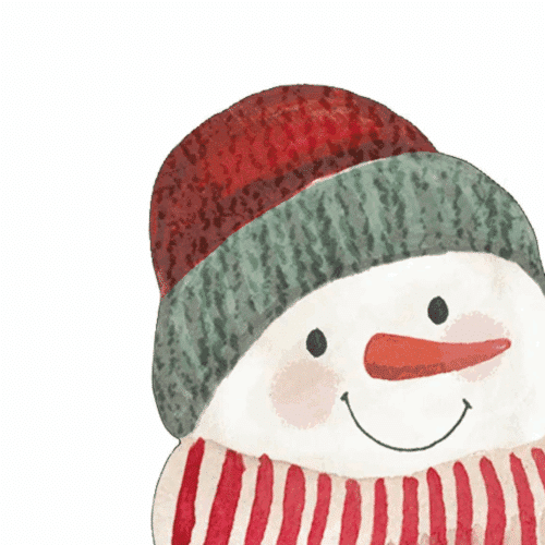 Glad snögubbe på formklippt pappersservett i vintertema, 33x33 cm.