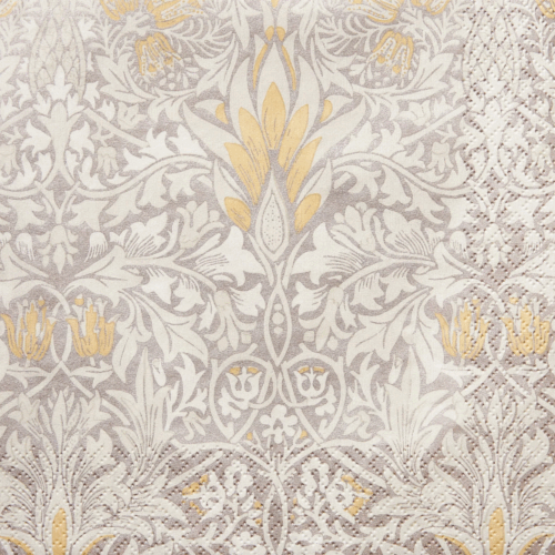 Servett William Morris Snakeshead Platinum med elegant platinafärgat mönster, 33x33 cm – tidlös och stilfull design för lunchdukning.