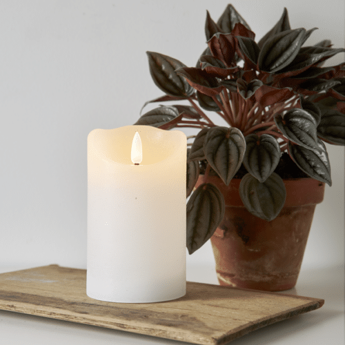 LED Blockljus Flamme Rustic Vitt