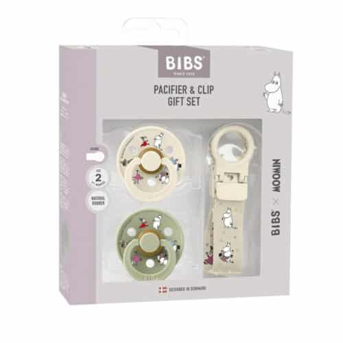 BIBS Moomin Presentset Napp + Klämma med ögla - Ivory/Sage