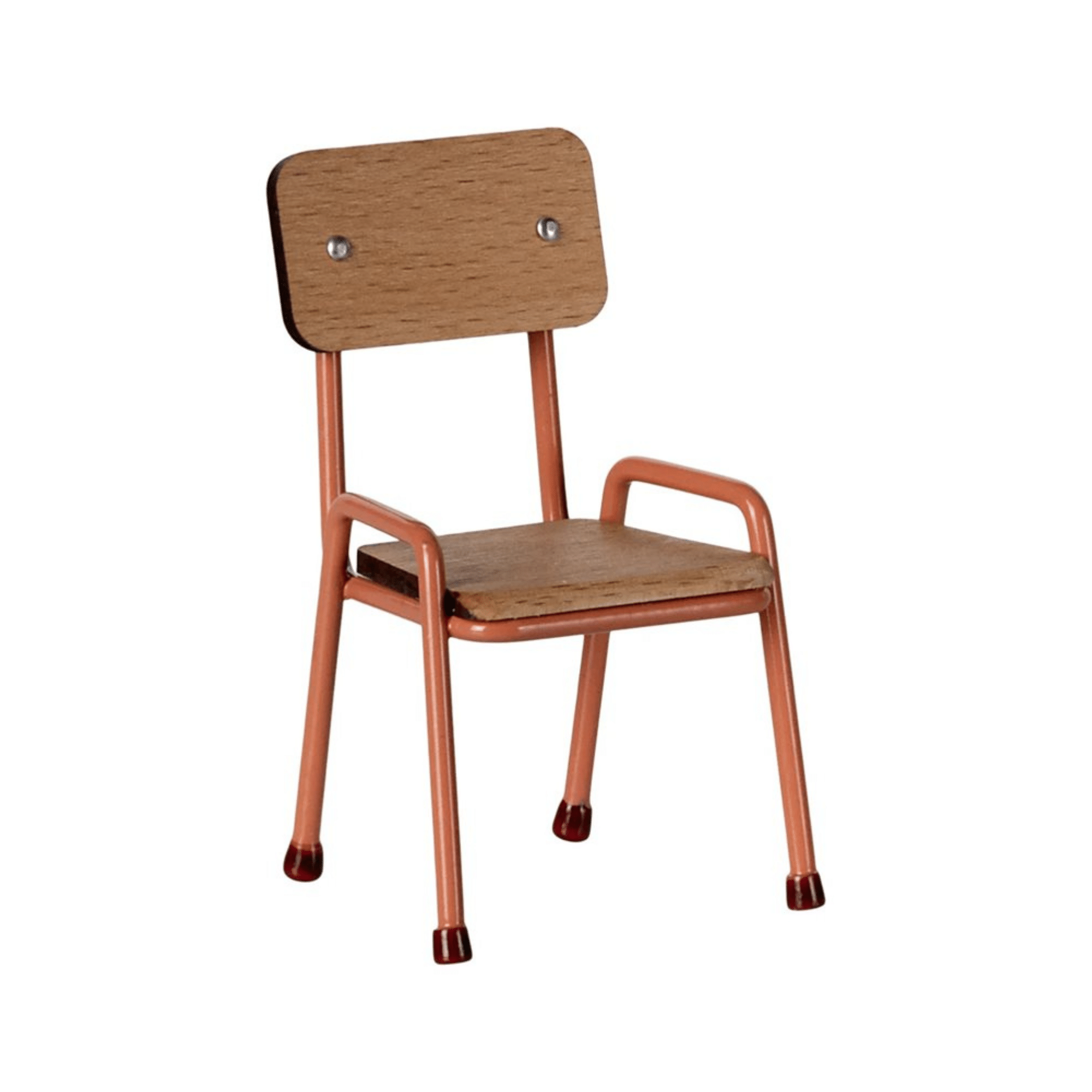 Korallfärgad stol i trä och metall för små Maileg-musfigurer med handmålade detaljer