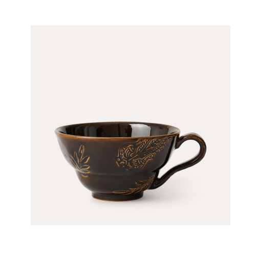 Kaffekopp med handtag i varm kaffebrun glasyr från Arabesque-serien, 25 cl