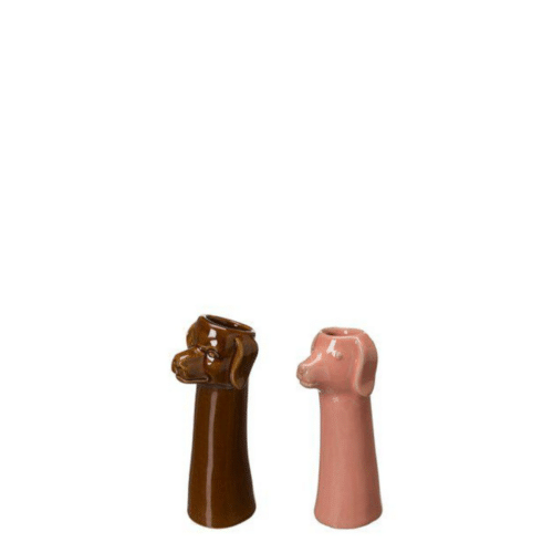 Cessi Hund Vas – Stengods 6x16 & 5x14 cm Brun/Persikorosa, Ø3/2,5 cm