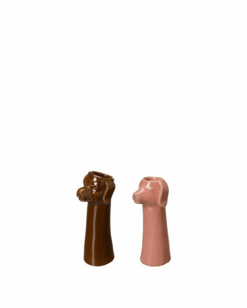 Cessi Hund Vas – Stengods 6x16 & 5x14 cm Brun/Persikorosa, Ø3/2,5 cm