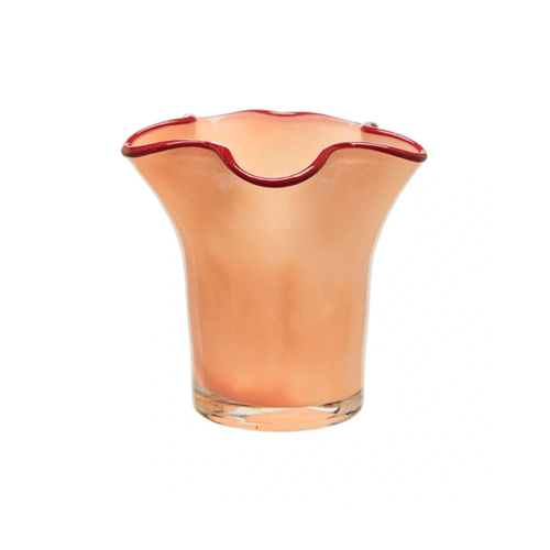 Orange och röda Ebba ljuslykta i glas, 10×9 cm, dekorativ detalj för bord, hylla eller fönster.