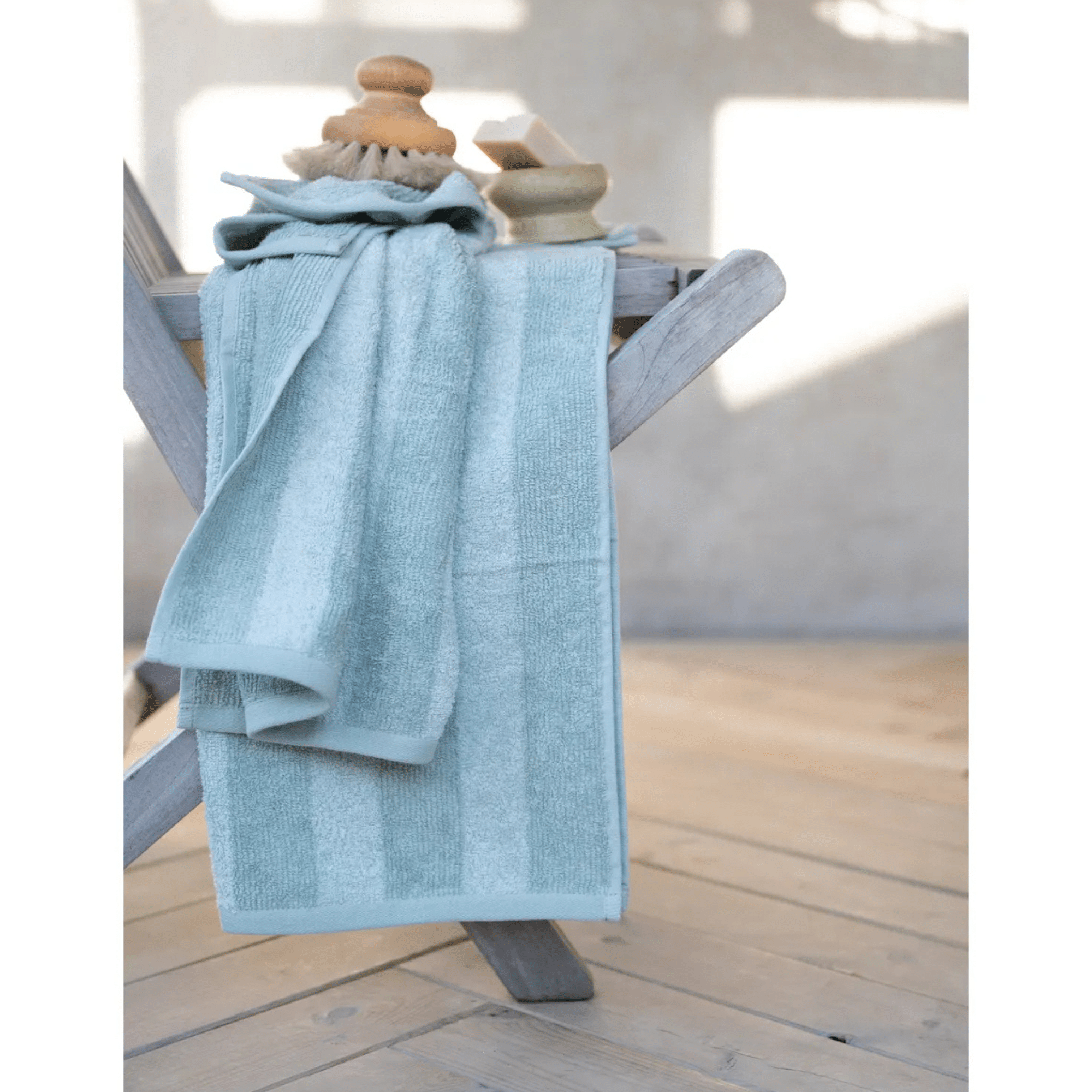 Frottéhandduk Randig Ljusgrön - Bild 2