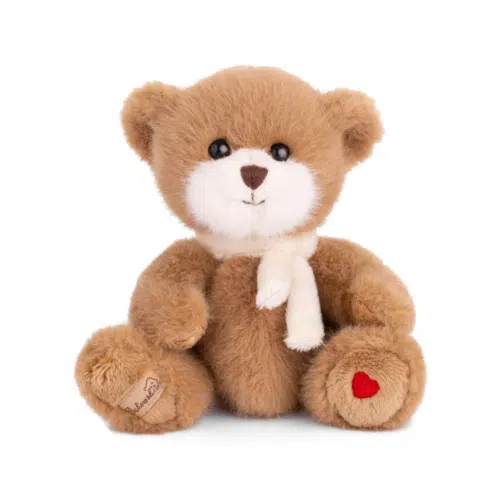 Lovely Lilla Bukowski 15 cm mjuk nalle med hjärta på foten, säker för barn från 6 månader