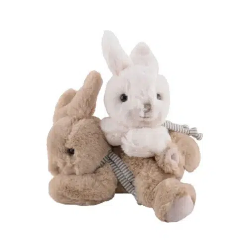 Buster och Coco Kanin 15 cm, mjuka kaniner i vit och taupe med klassisk design, lekvänliga och säkerhetscertifierade.
