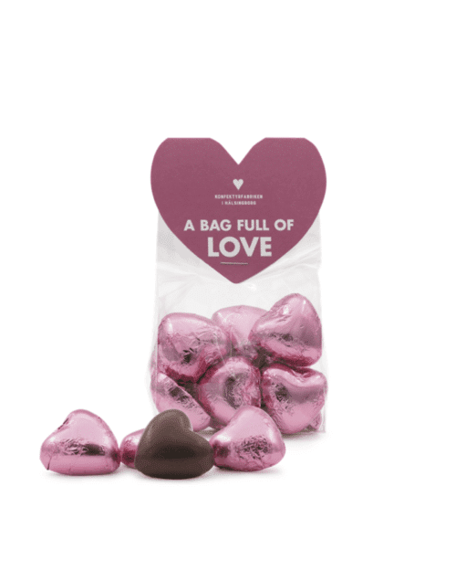 Sockerbageriet Chokladhjärtan. Påse med hjärtformade mjölkchokladhjärtan fyllda med krämig choklad – A Bag Full of Love 100 g