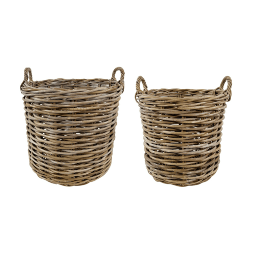 Runda förvaringskorgar i rattan kubu set om 2 i brun färg – två storlekar för hemmet.
