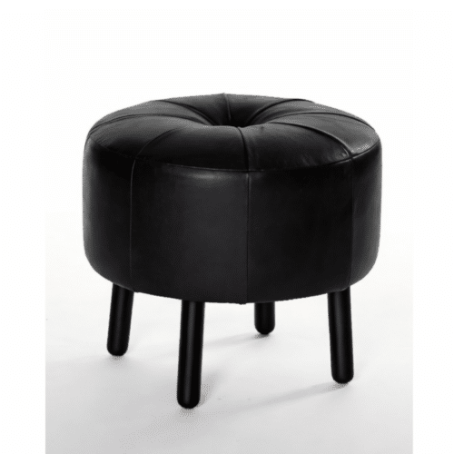 Fotpall Polly Fat i svart skinn med svarta ben från HomeLine