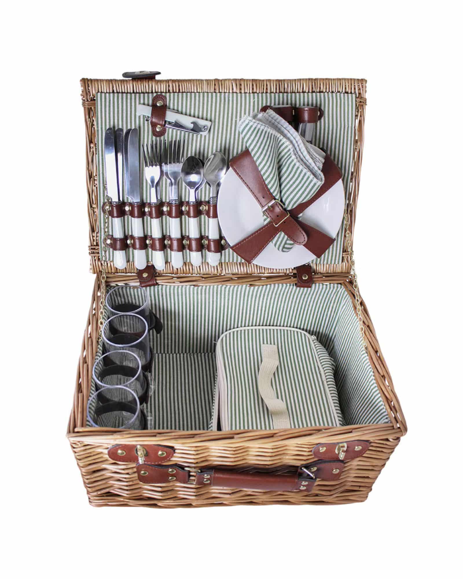 Picknickkorgset Vendela Stor Grön – klassisk picknickkorg i pil