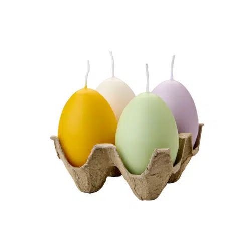 Flerfärgade ljus formade som hönsägg i 4-pack – EGG CANDLES dekorativa äggljus.