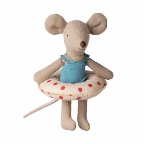 Maileg Lillasyster Strandmus med badring röd prickar