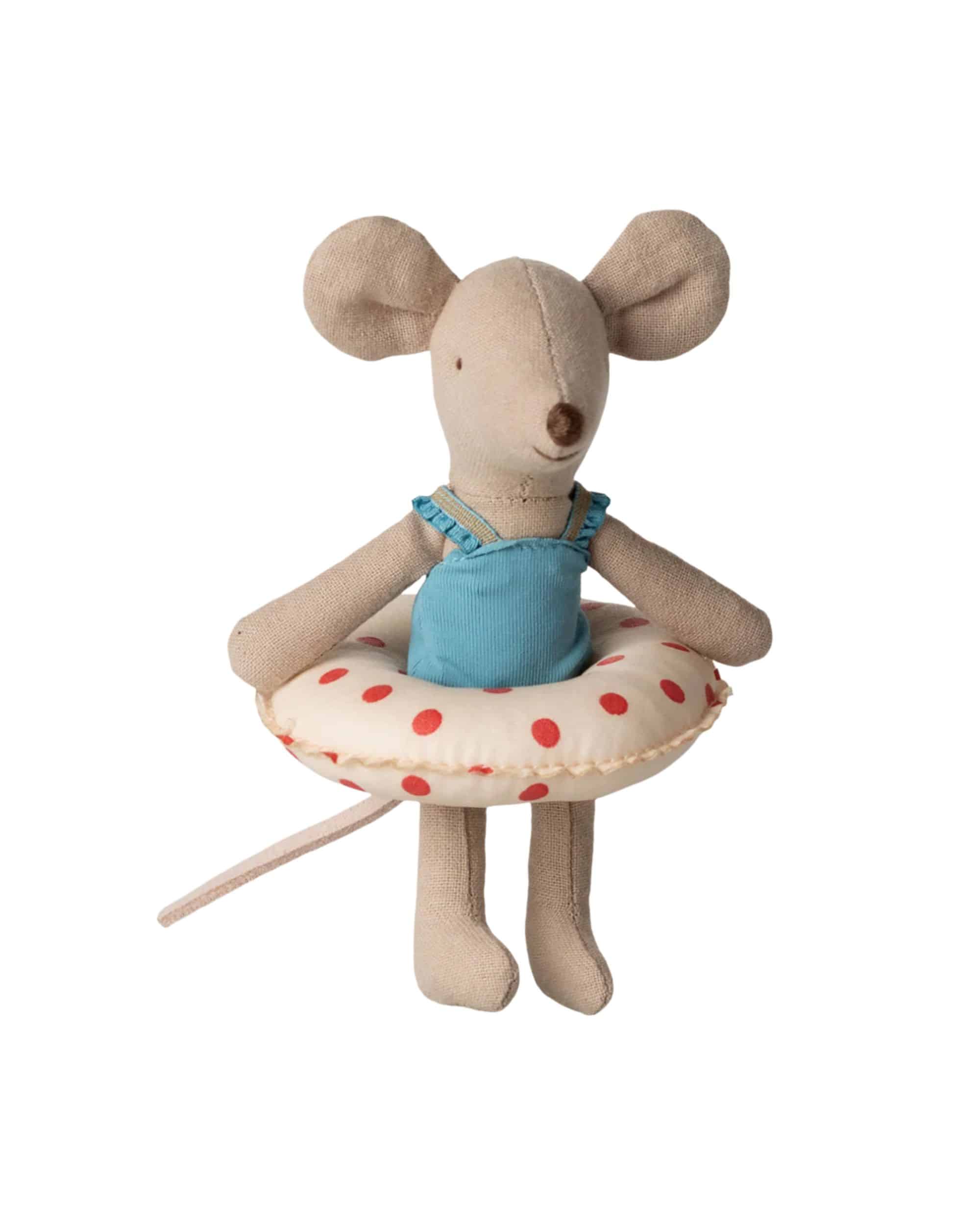 Maileg Lillasyster Strandmus med badring röd prickar