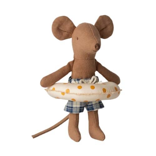 Maileg Lillebror Strandmus med badring gula prickar