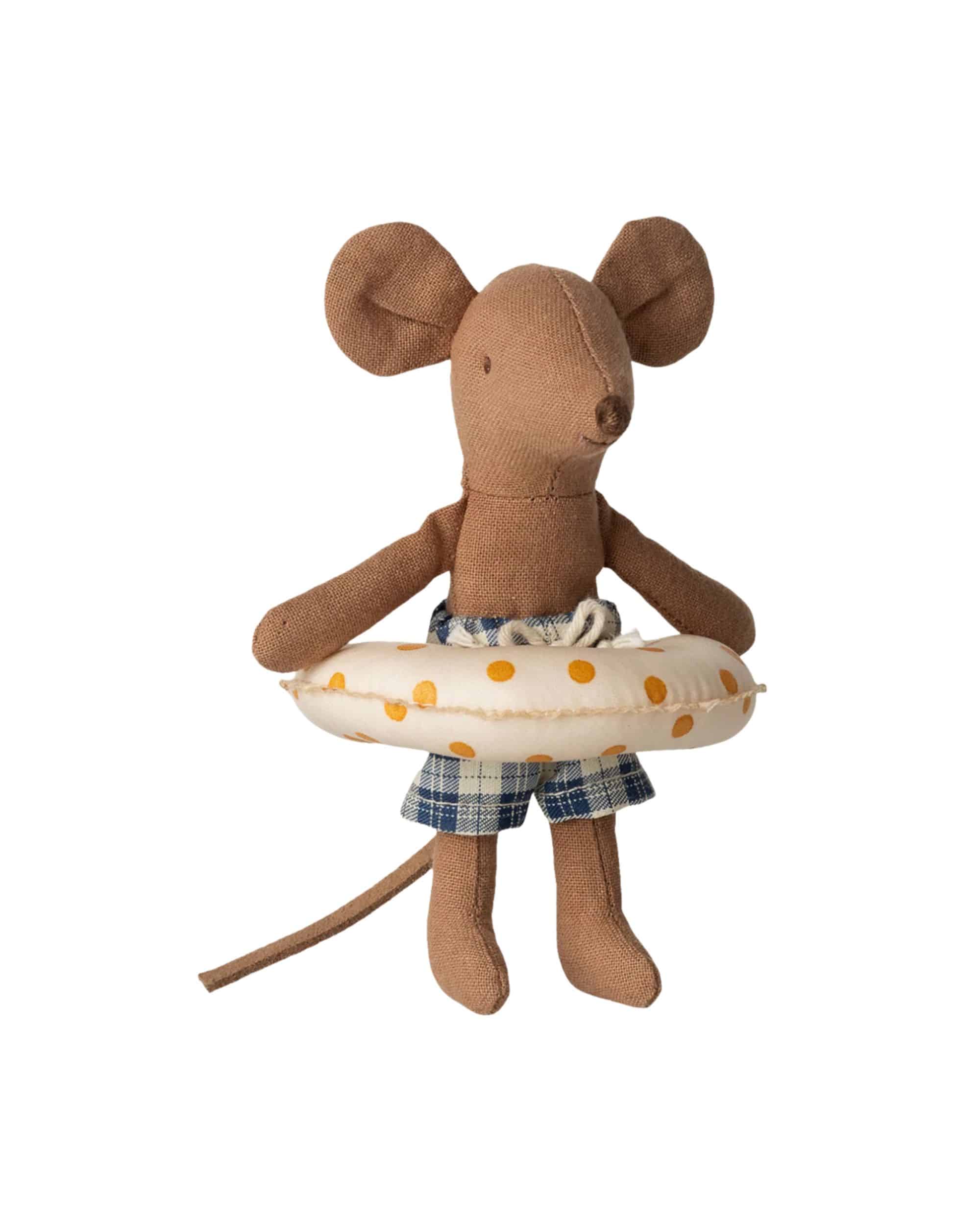 Maileg Lillebror Strandmus med badring gula prickar