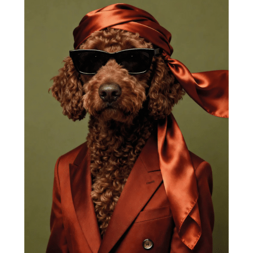 Tavla Hund med scarf 145x190cm svart ram