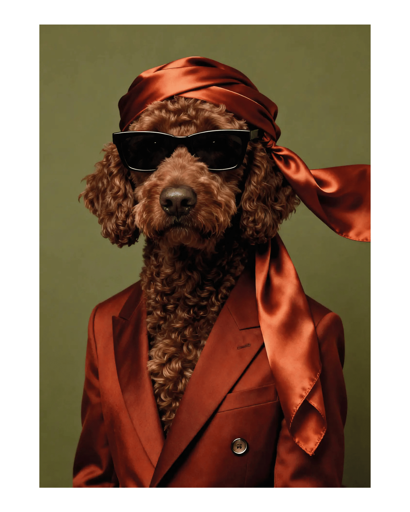 Tavla Hund med scarf 145x190cm svart ram