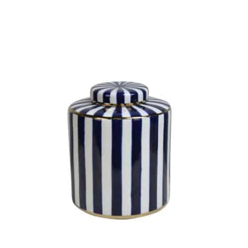 Hög keramisk burk Stripe vit/blå D22x25h