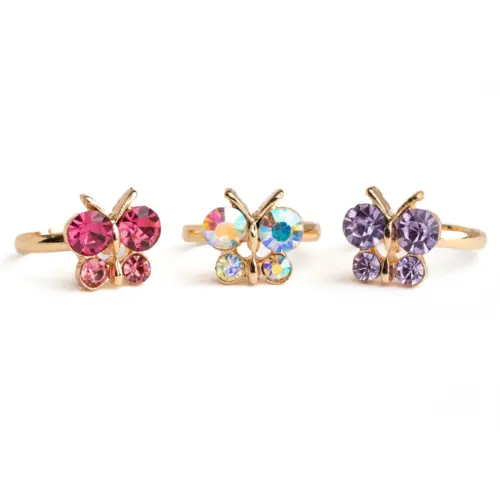 Boutique Butterfly Gem Ringset (3 delar) – Barn