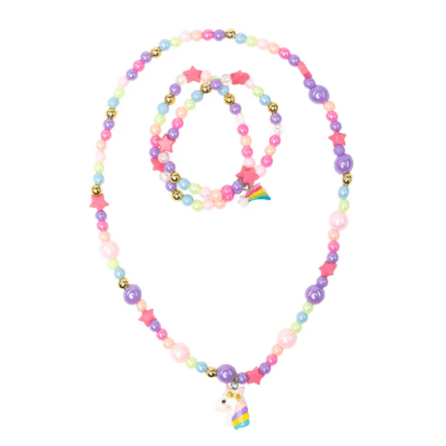 Färgglatt enhörning smyckesset med pärlhalsband och armband med stjärn- och enhörningsberlocker