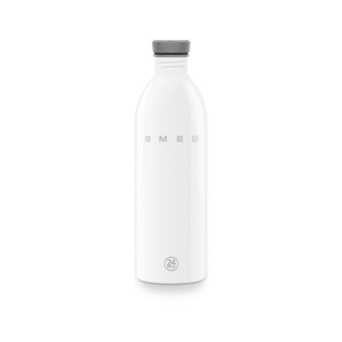Vit Urban Bottle 1 liter i rostfritt stål med högblank finish och läckagesäkert silikonlock från Smeg x 24Bottles