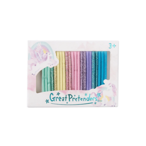 Färgglada regnbågsfärgade hårsnoddar för barn i olika nyanser