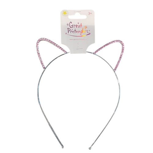 Diadem med kattöron dekorerat med glittrande rosa stenar