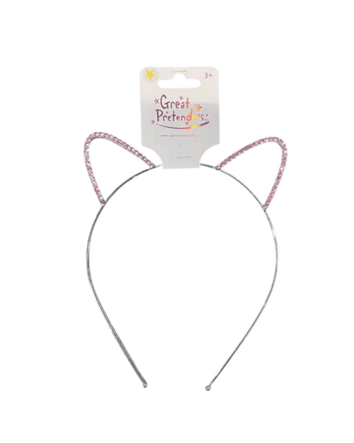 Diadem med kattöron dekorerat med glittrande rosa stenar