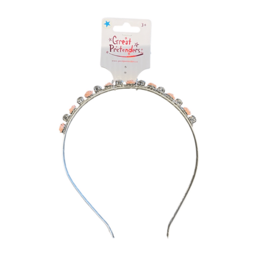 Diadem med rosa rosor och glittrande stenar i romantisk design