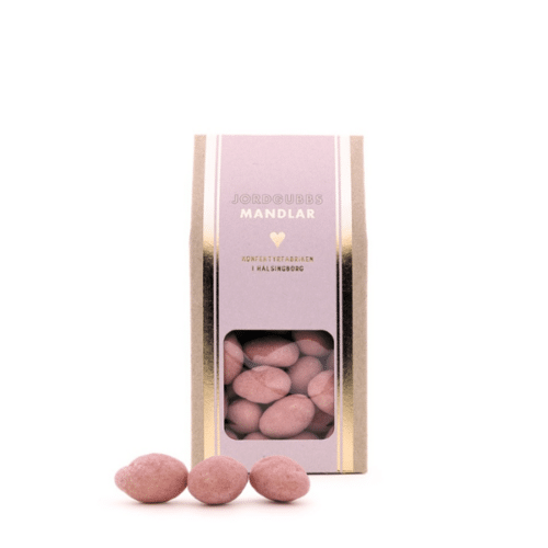 Jordgubbsmandlar 150 g – Mandlar doppade i vit choklad med jordgubbspulver