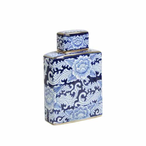 Keramikburk med lock i vitt och blått 20x10x30cm